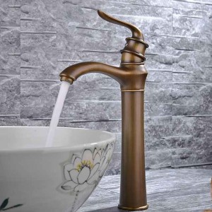 Brass Bathroom Sink Faucet,Waterfall Antique Brass Widespread Water Flow Single Handle One Hole Bath Taps with Hot and Cold Switch