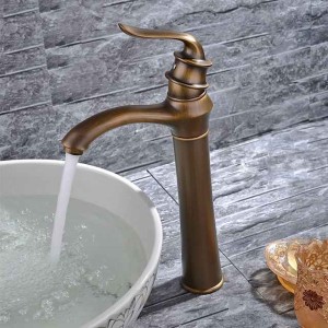 Brass Bathroom Sink Faucet,Waterfall Antique Brass Widespread Water Flow Single Handle One Hole Bath Taps with Hot and Cold Switch