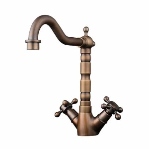 Antique Copper Bathroom Sink Faucet,Centerset Two Handles One Hole Bath Taps with Hot and Cold Switch and Ceramic Valve