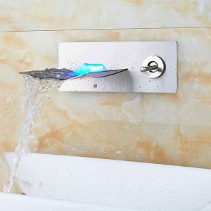 Bathroom Sink Faucet - LED / Wall Mount / Waterfall Nickel Brushed Wall Mounted Two Holes / Single Handle Two HolesBath Taps