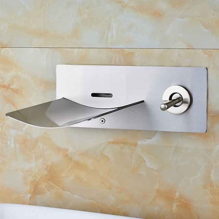 Bathroom Sink Faucet - LED / Wall Mount / Waterfall Nickel Brushed Wall Mounted Two Holes / Single Handle Two HolesBath Taps