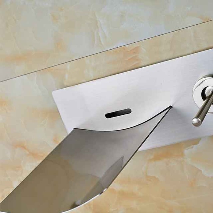 Bathroom Sink Faucet - LED / Wall Mount / Waterfall Nickel Brushed Wall Mounted Two Holes / Single Handle Two HolesBath Taps