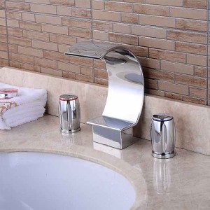 Widespread Bathroom Sink Faucet,Two Handle Three Holes, Brass Waterfall Chrome Bath Taps