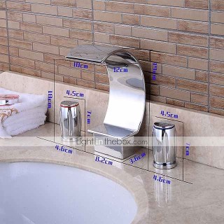 Widespread Bathroom Sink Faucet,Two Handle Three Holes, Brass Waterfall Chrome Bath Taps