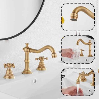 Bathroom Sink Faucet,Widespread Two Handle Three Holes, Brass Bath Taps, Brass Bathroom Sink Faucet Contain with Cold and Hot Water