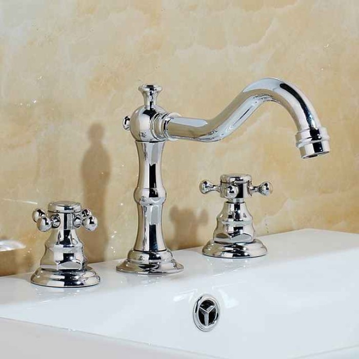 Bathroom Sink Faucet,Widespread Two Handle Three Holes, Brass Bath Taps, Brass Bathroom Sink Faucet Contain with Cold and Hot Water