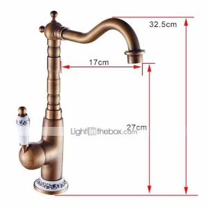 Bathroom Sink Faucet,Antique Brass Single Handle  One Hole Bath Taps, Retro Style Ceramic Handle Rotatable Faucet with Hot and Cold Switch