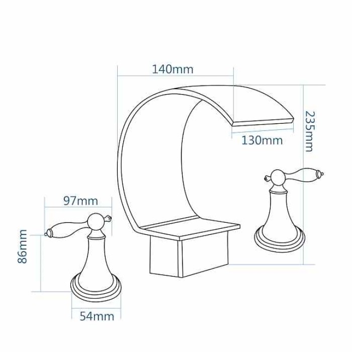 Widespread Bathroom Sink Faucet,Two Handle Three Holes, Brass Waterfall Oil-rubbed Bronze Bath Taps