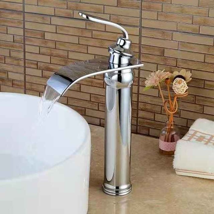 Brass Bathroom Sink Faucet,Waterfall Rose Gold Centerset Single Handle One Hole Bath Taps with Hot and Cold Water