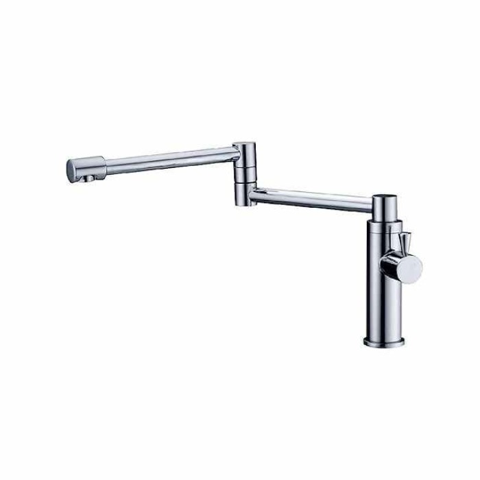 Foldable Kitchen Faucet Cold Water Only, Rotatable Kitchen  Brass Taps Chrome Single Handle One Hole Kitchen Sink Faucet