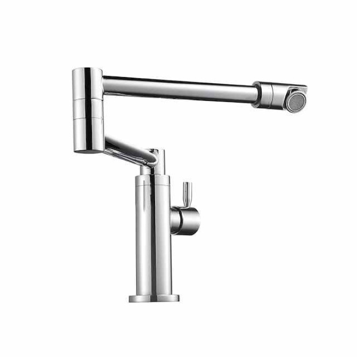 Foldable Kitchen Faucet Cold Water Only, Rotatable Kitchen  Brass Taps Chrome Single Handle One Hole Kitchen Sink Faucet