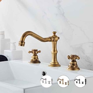 Widespread Bathroom Sink Faucet,Two Handle Three Holes, Brass ORB Bathroom Sink Faucet Contain with Supply Lines and Drain Plug and Hot/Cold Switch