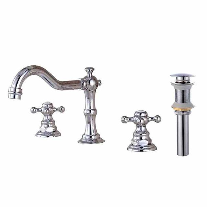 Widespread Bathroom Sink Faucet,Two Handle Three Holes, Brass ORB Bathroom Sink Faucet Contain with Supply Lines and Drain Plug and Hot/Cold Switch