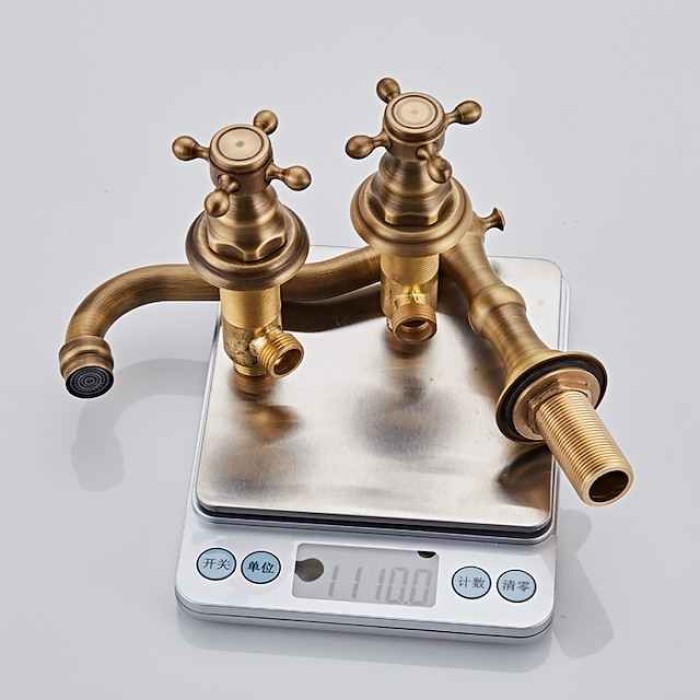 Widespread Bathroom Sink Faucet,Two Handle Three Holes, Brass ORB Bathroom Sink Faucet Contain with Supply Lines and Drain Plug and Hot/Cold Switch