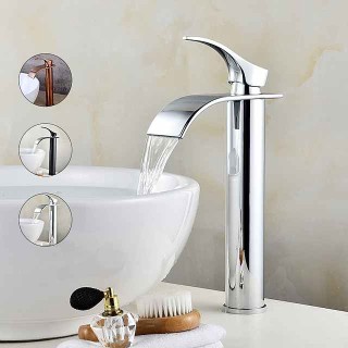 Bathroom Sink Faucet Modern Style Single Handle Chrome Waterfall Stainless Steel Contemporary Bathroom Faucet Adjustable to Cold and Hot Water Silvery