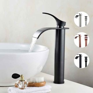 Bathroom Sink Mixer Faucet Tall with Drain, Basin Vessel Tap Ceramic Valve Single Handle Deck Mounted ORB/Rose Gold/Bursh Nickel