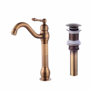 Bathroom Faucet Set,Antique Brass Single Handle One Hole Bath Taps with Drain