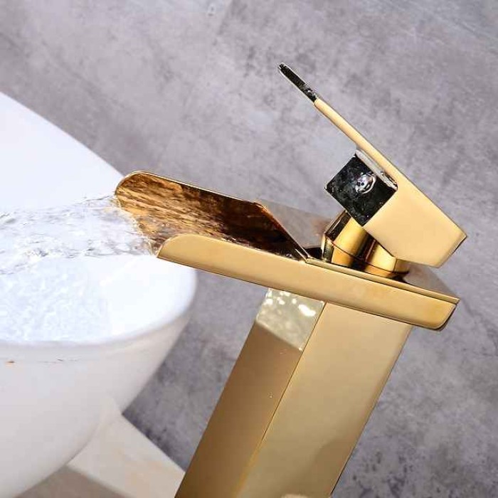 Faucet Set - Waterfall Gold Centerset Single Handle One HoleBath Taps