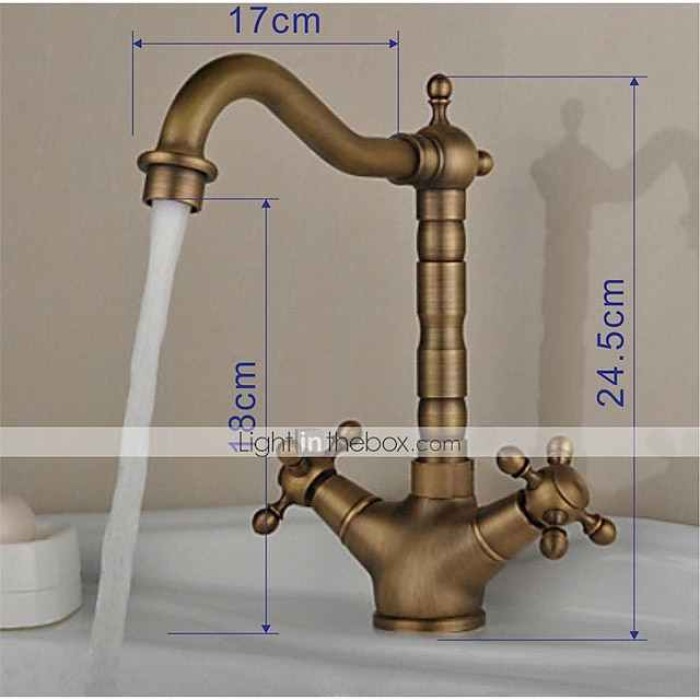 Single Handle Kitchen Faucet Antique Brass One Hole Rotatable Standard Spout/Tall/­High Arc, Brass Antique/COD Kitchen Faucet with Supply Lines / Adjustable to Cold and Hot Water