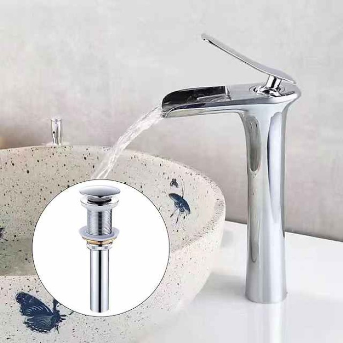 Brass Faucet Set,Waterfall Black Oxide Finish Deck Mounted Single Handle One Hole Bath Taps with Hot and Cold Switch