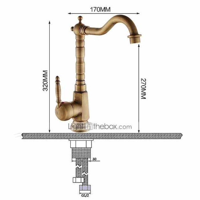 Kitchen Sink Mixer Faucet, 360 Swivel Single Handle Spring Kitchen Taps Deck Mounted, One Hole Brass Kitchen Sink Faucet Water Vessel Taps Retro Vintage