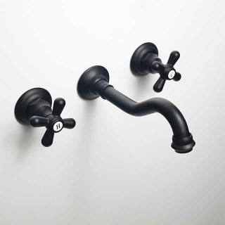 Bathroom Wall Mounted Sink Faucet,Industrial Style Brass Widespread Oil-rubbed Bronze Two Handles Three Holes Bath Taps with Hot and Cold Water