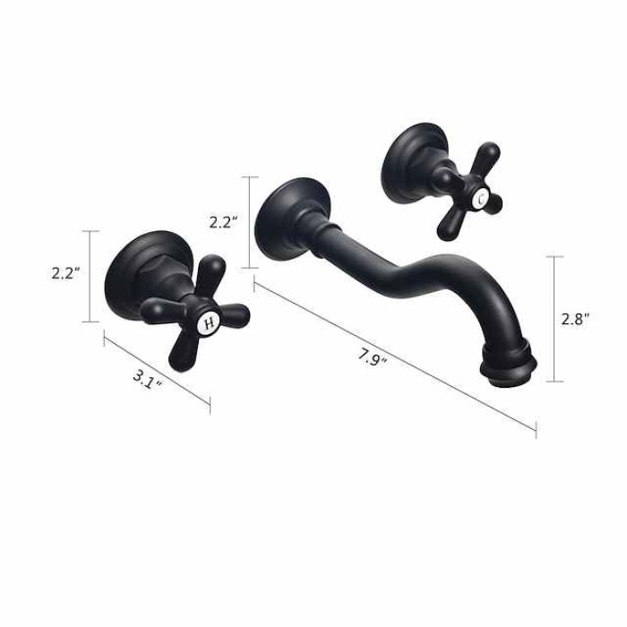 Bathroom Wall Mounted Sink Faucet,Industrial Style Brass Widespread Oil-rubbed Bronze Two Handles Three Holes Bath Taps with Hot and Cold Water