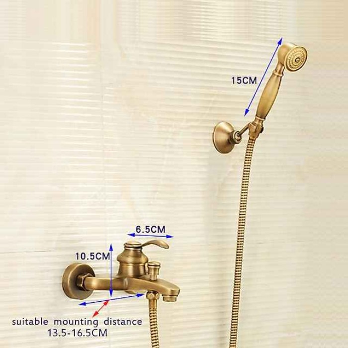 Shower Faucet,Antique Brass Shower Faucet Set,Wall Mounted Rainfall Single Handle Two Holes Shower Mixer Taps with Hot and Cold Switch