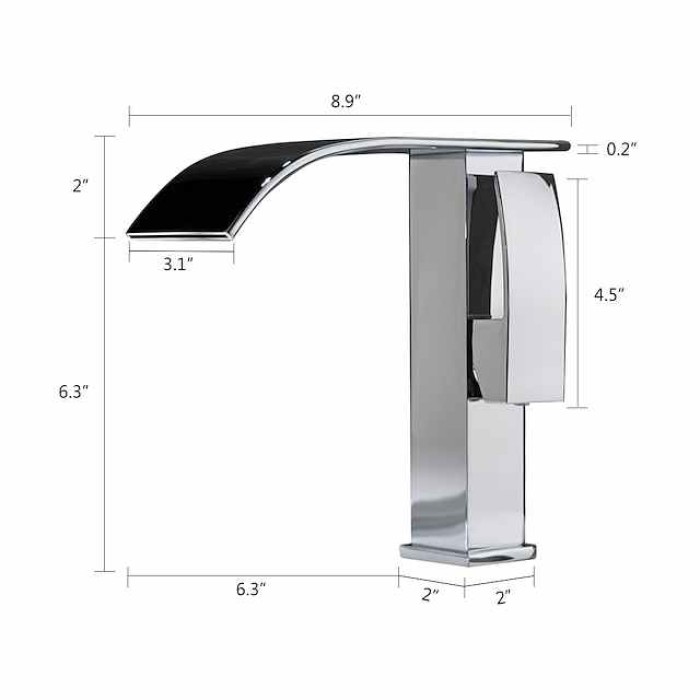 Modern Copper Chromium Plated Waterfall Basin Faucet,Single Handle One Hole Bathroom Sink Faucet with Hot and Cold Switch