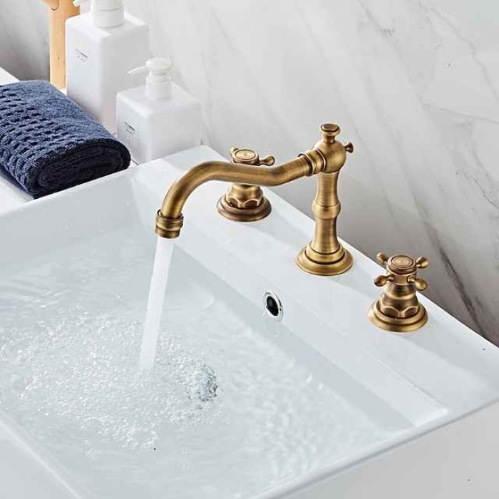 Bathtub Faucet,Antique Brass Widespread Roman Tub Two Handles Three Holes Bath Taps wiith Hot and Cold Switch