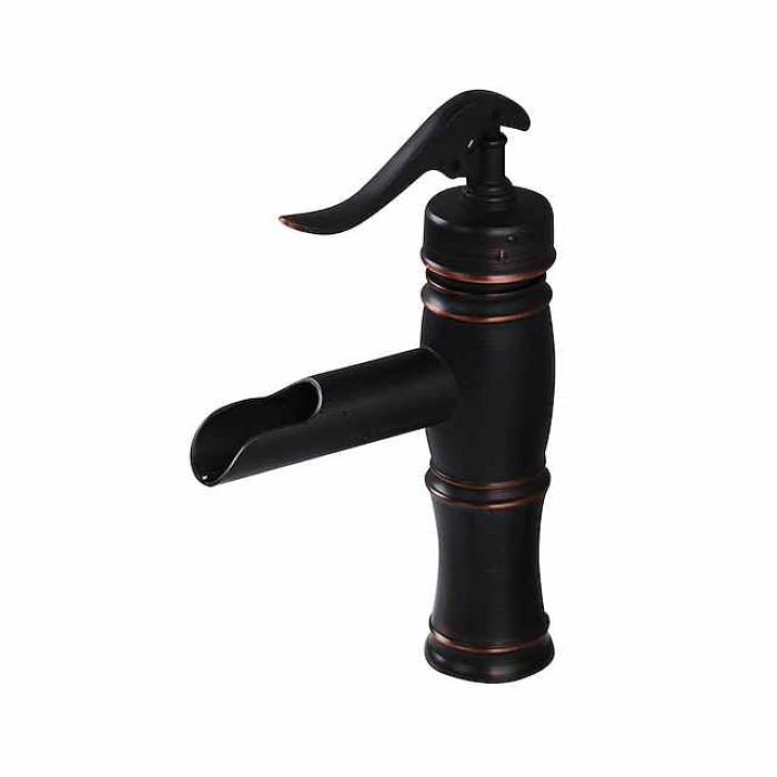 Oil-rubbed Bronze Bathroom Sink Faucet,Black Waterfall Centerset Single Handle One Hole Bath Taps with Hot and Cold Water Switch