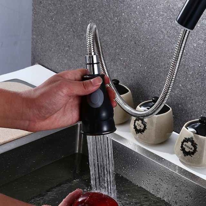 Brass Kitchen Faucet,Single Handle One Hole Oil-rubbed Bronze Pull-out Spray Widespread Tall High Arc Vessel Antique Kitchen Taps with Hot and Cold Switch