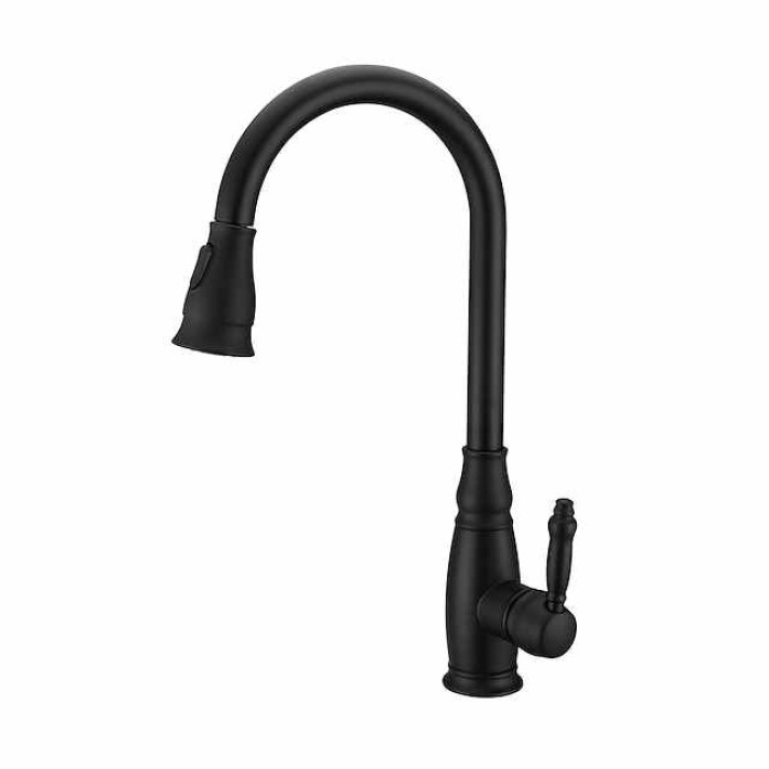 Brass Kitchen Faucet,Single Handle One Hole Oil-rubbed Bronze Pull-out Spray Widespread Tall High Arc Vessel Antique Kitchen Taps with Hot and Cold Switch