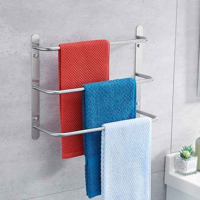 Bathroom Towel Bar Multilayer Bathroom Shelf Contemporary Polished Stainless Steel Bathroom 3-tier Towel Bar Wall Mounted 45/60 cm