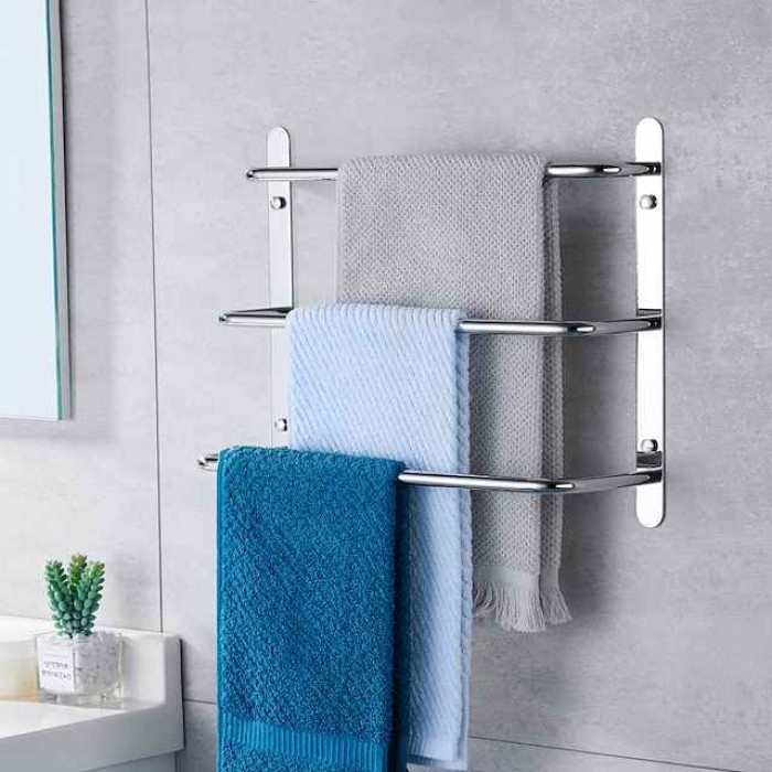 Bathroom Towel Bar Multilayer Bathroom Shelf Contemporary Polished Stainless Steel Bathroom 3-tier Towel Bar Wall Mounted 45/60 cm