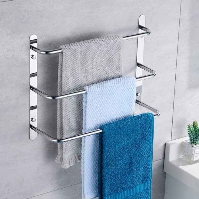 Bathroom Towel Bar Multilayer Bathroom Shelf Contemporary Polished Stainless Steel Bathroom 3-tier Towel Bar Wall Mounted 45/60 cm