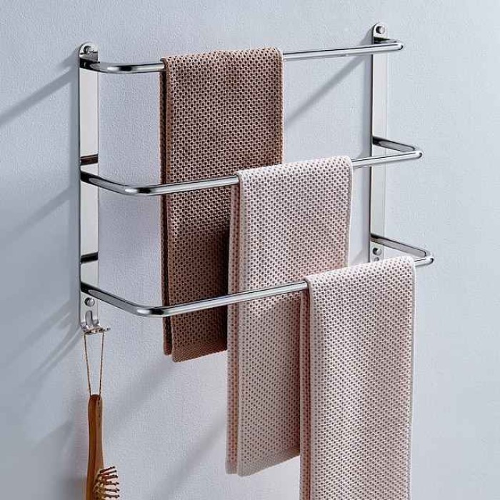 Bathroom Towel Bar Multilayer Bathroom Shelf Contemporary Polished Stainless Steel Bathroom 3-tier Towel Bar Wall Mounted 45/60 cm