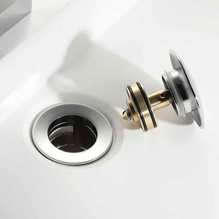 Pop Up Drain With Overflow Brass Bathroom Basin Sink Push Down Waste Chrome Finish