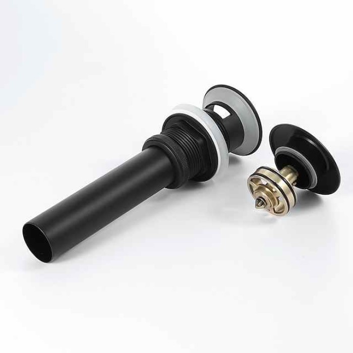 Faucet Accessories-Pop Up Drain With Overflow Brass Bathroom Basin Sink Push Down Waste Matte Black Painted Finished