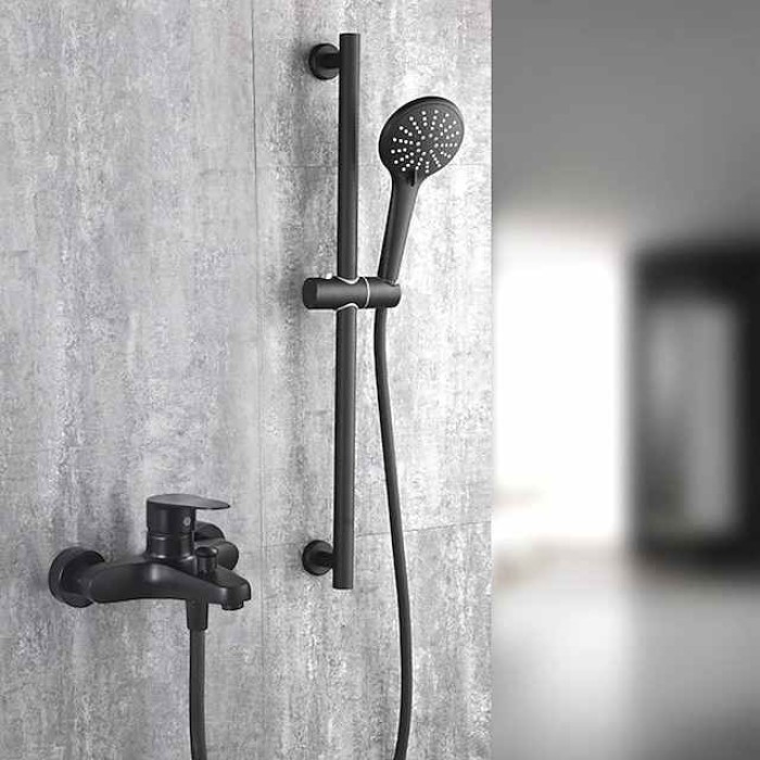 Stainless Steel Bathtub Faucet Traditional Matte Black Shower Faucet Ceramic Valve Included Painted Finishes Shower Mixer Taps with Cold/Hot Water