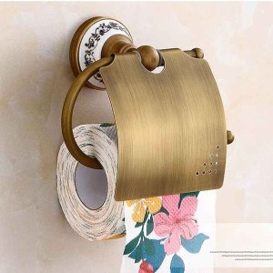 Toilet Paper Holders Contemporary Brass with Ceramic Carved Design Roll Paper Holders Wall Mounted 1pc