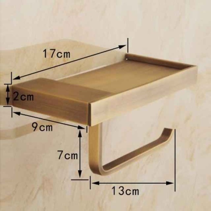 Toilet Paper Holder Antique Brass Solid Copper Wall Mounted Bathroom Roll Paper Holder with Mobile Phone Storage Shelf 1pc