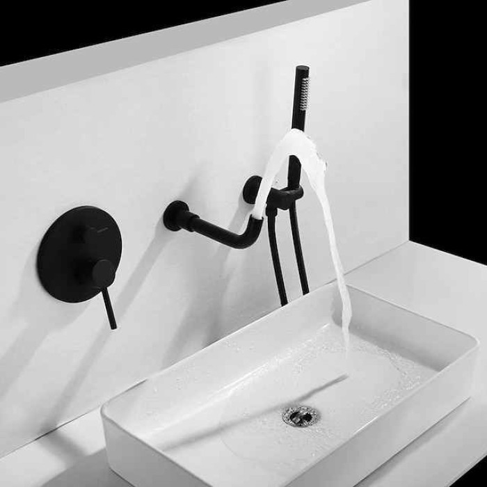 Bathroom Sink Faucet - FaucetSet / Wall Mount Painted Finishes Wall Mounted Two Handles Three HolesBath Taps