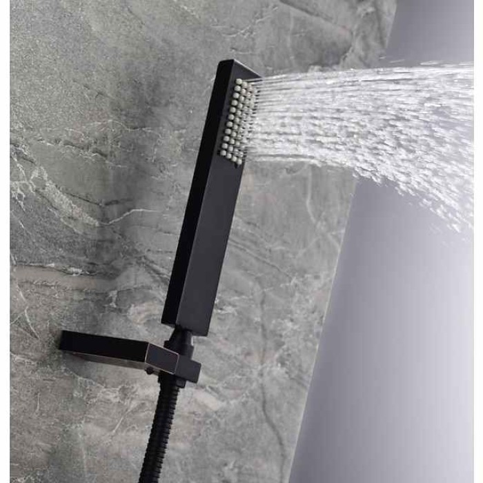 Wall Mounted Bathtub Faucet,Black Oil-rubbed Bronze Single Handle Two Holes Ceramic Valve Bath Shower with Hot and Cold Switch 