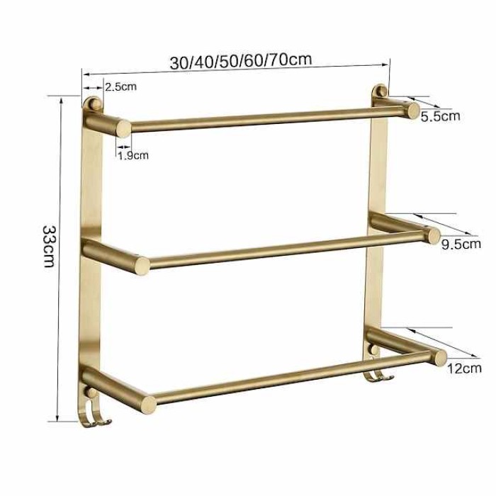 Wall Mounted Towel Rack,Stainless Steel 3-TierTowel Bar Storage Shelf for Bathroom 30cm~70cm Towel Holder Towel Rail Towel Hanger(Black/Chrome/Brushed Golden/Brushed Nickel)