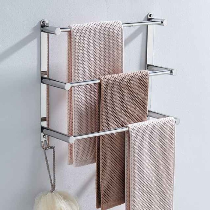 Wall Mounted Towel Rack,Stainless Steel 3-TierTowel Bar Storage Shelf for Bathroom 30cm~70cm Towel Holder Towel Rail Towel Hanger(Black/Chrome/Brushed Golden/Brushed Nickel)