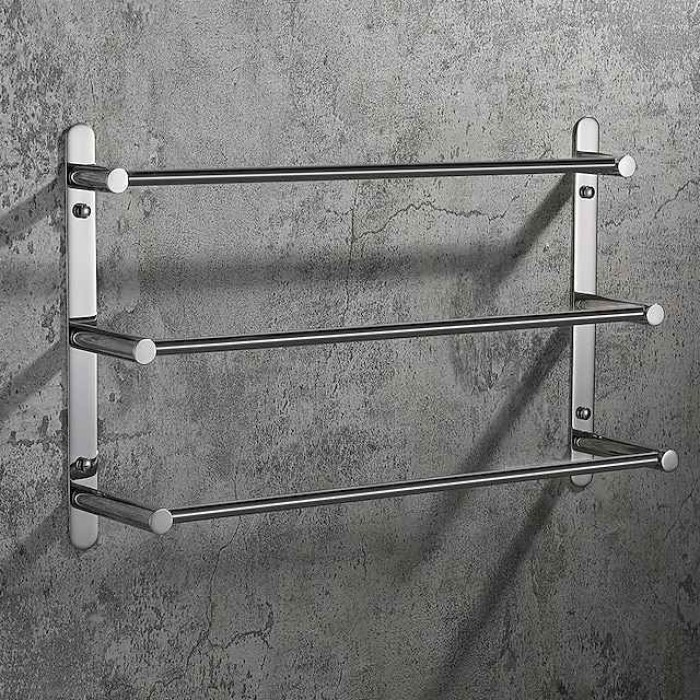 Wall Mounted Towel Rack,Stainless Steel 3-TierTowel Bar Storage Shelf for Bathroom 30cm~70cm Towel Holder Towel Rail Towel Hanger(Black/Chrome/Brushed Golden/Brushed Nickel)