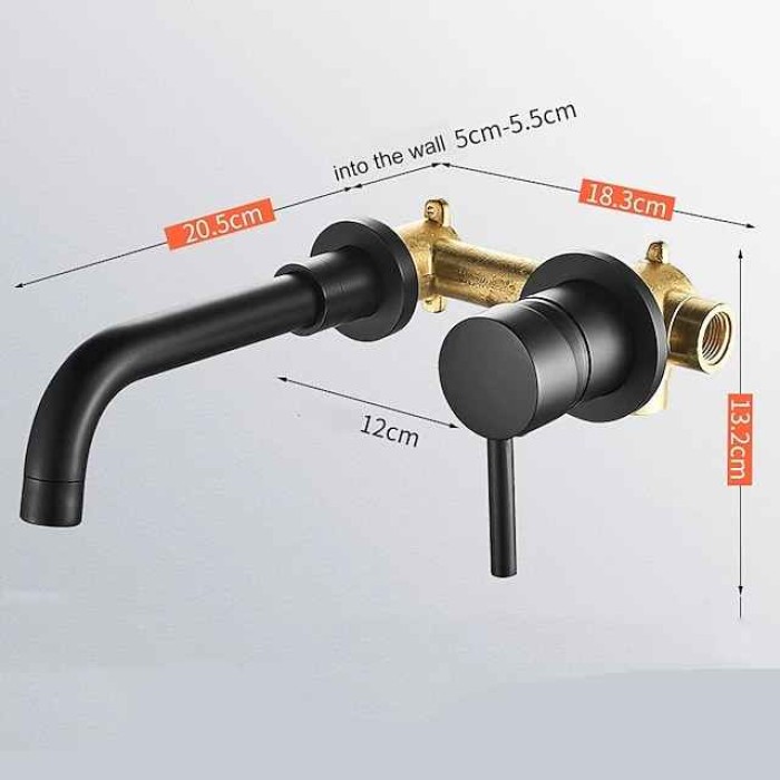 Bathroom Sink Mixer Faucet Wall Mounted, 2 Holes Single Handle Wash Basin Sink Mixer Brass Taps Rough in Valve with Cold Hot Water Hose, Aged Bronze/Black Satin Nickel/Bright Chrome