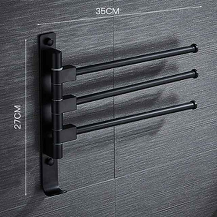 Matte Black Towel Bar with Hook,Self Adhesive Wall Mounted Swing Arm Contemporary Aluminum Multi Rods Towel Bar 1PC