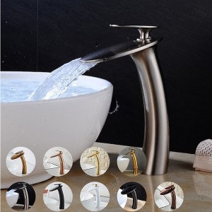 Bathroom Faucet Single Handle Silvery Waterfall Nickel Brushed Sink Faucet Contain with Cold and Hot Water Mixer